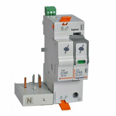 Устройство защиты от импульсных перенапряжений стыкуемое с автоматическим выключателем Legrand 1P+N T2 I макс. 20 кA/полюс
