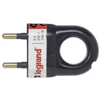 Вилка без заземления плоская с кольцом 6 А Legrand Черный