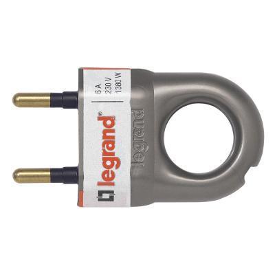 Вилка без заземления плоская с кольцом 6 А Legrand Алюминий