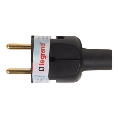Вилка без заземления резиновая с прямым вводом 16 А Legrand Черный