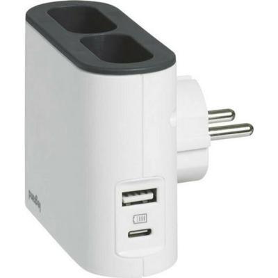 Многорозеточный блок с 2 боковыми розетками без заземления 6 А и USB A+C Legrand СТАНДАРТ Белый/Серый