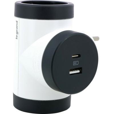 Многорозеточный поворотный блок с 2 розетками с заземлением 16 А  и  USB A+C Legrand ПРЕМИУМ Белый/Черный