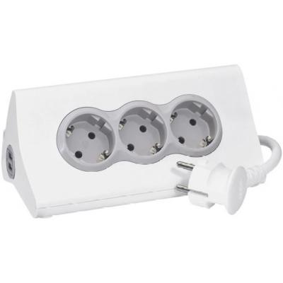 Удлинитель с держателем планшета и выключателем с 3 розетками с заземлением 16 А и 2 разъемами USB тип A с кабелем 1,5 м Legrand Белый/Серый