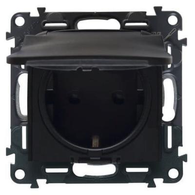 Розетка с заземлением с крышкой безвинтовые зажимы Legrand Valena Life черный матовый