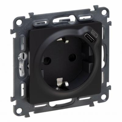 Розетка комбинированная с заземлением и встроенным зарядным устройством USB type C Legrand Valena Life черный матовый