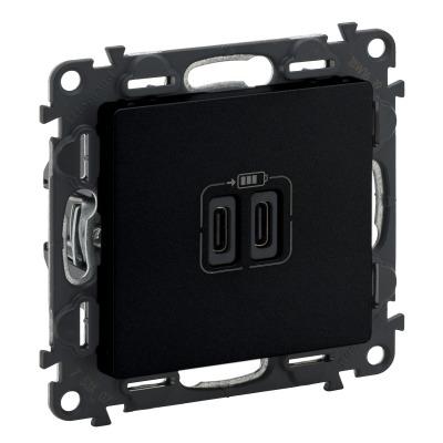 Зарядное устройство с двумя USB type C разъемами Legrand Valena Life черный матовый