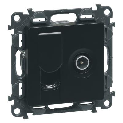 Розетка телевизионная «звезда» + информационная RJ45 Кат. 6 UTP Legrand Valena Life черный матовый