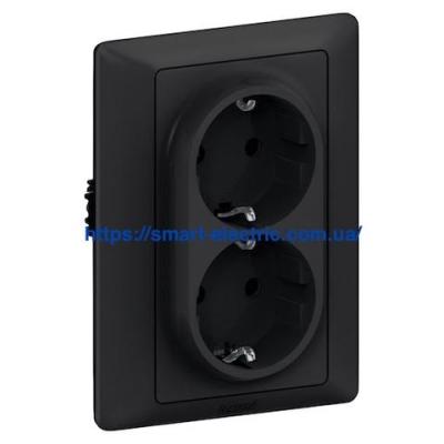 Розетка двойная с заземлением безвинтовые зажимы Legrand Valena Life черный матовый
